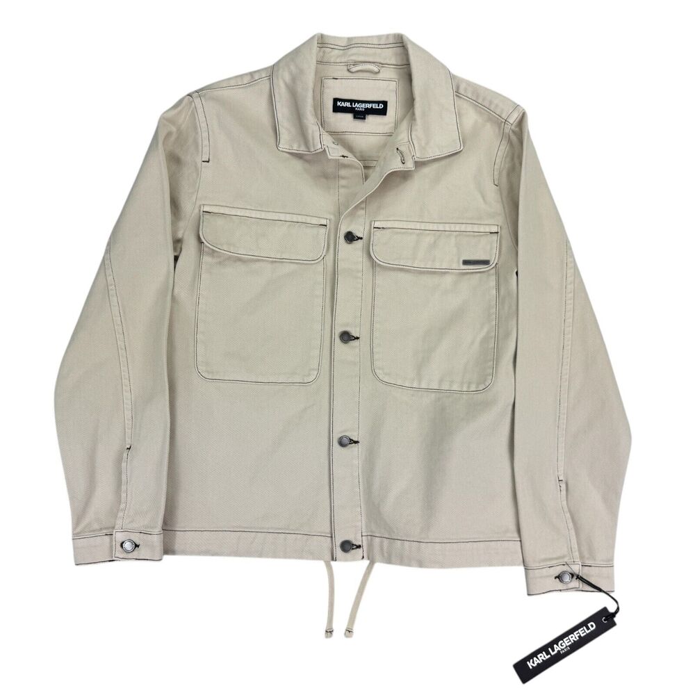 Karl Lagerfeld Mens Garment-Dyed Cotton Trucker Jacket Beige S